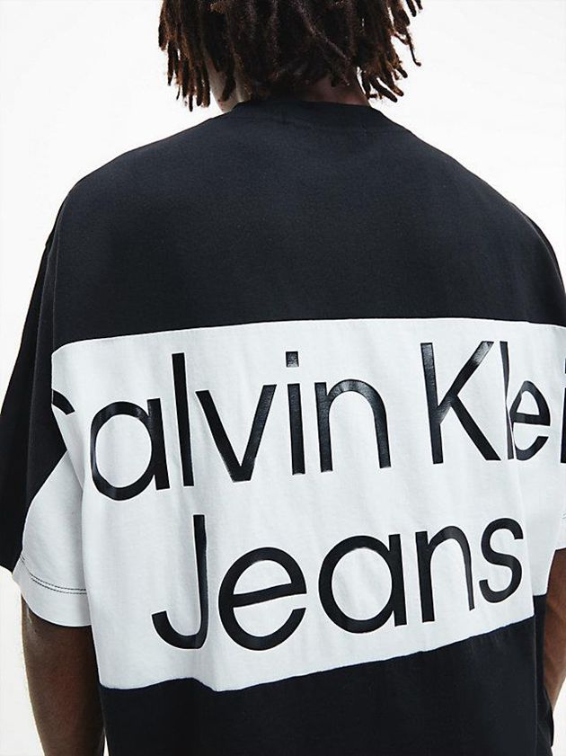 Black Calvin Klein Relaxed Back Logo Men T-Shirt | VLQE-87560
