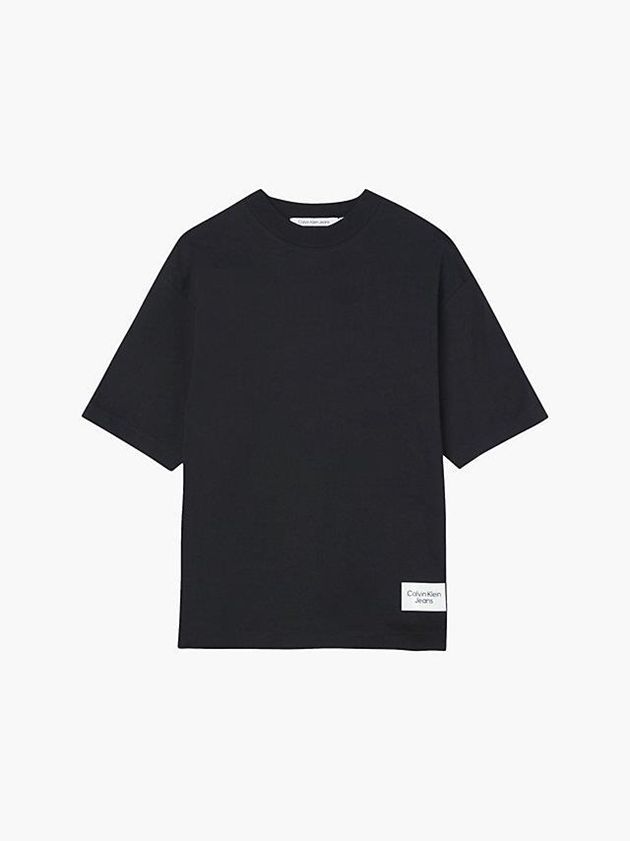Black Calvin Klein Relaxed Back Logo Men T-Shirt | VLQE-87560