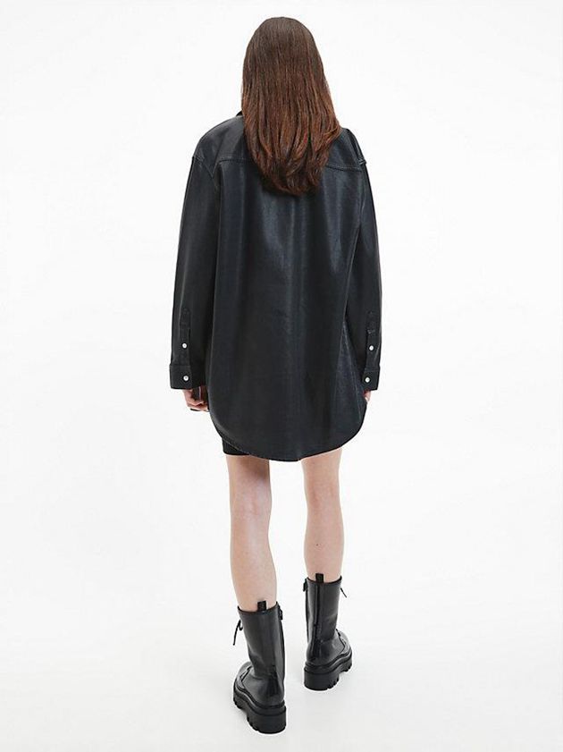 Black Calvin Klein Relaxed Coated Denim Shirt Women Jacket | MCRO-32948