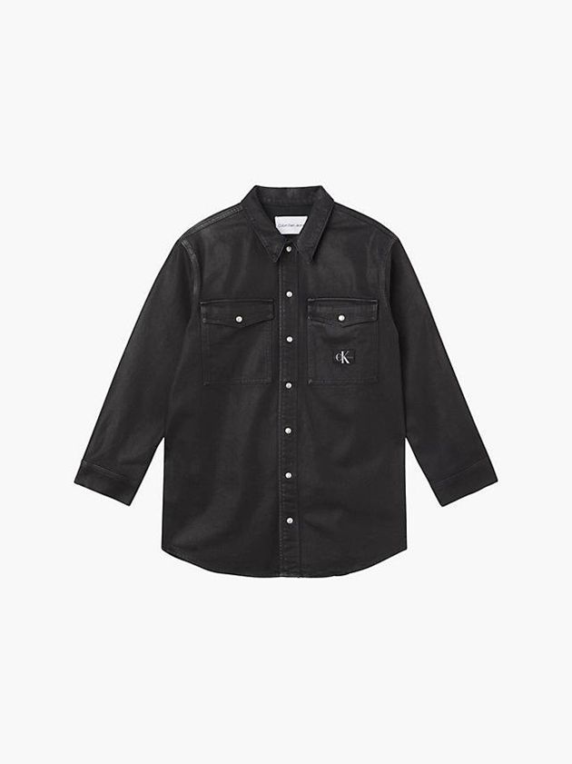 Black Calvin Klein Relaxed Coated Denim Shirt Women Jacket | MCRO-32948