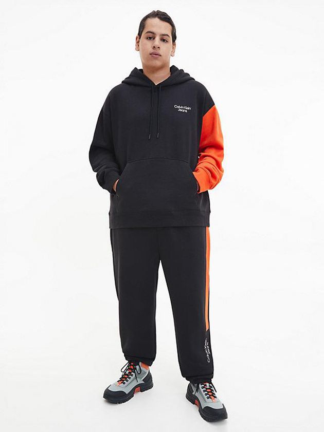 Black Calvin Klein Relaxed Colour Block Men Joggers | PYML-32017