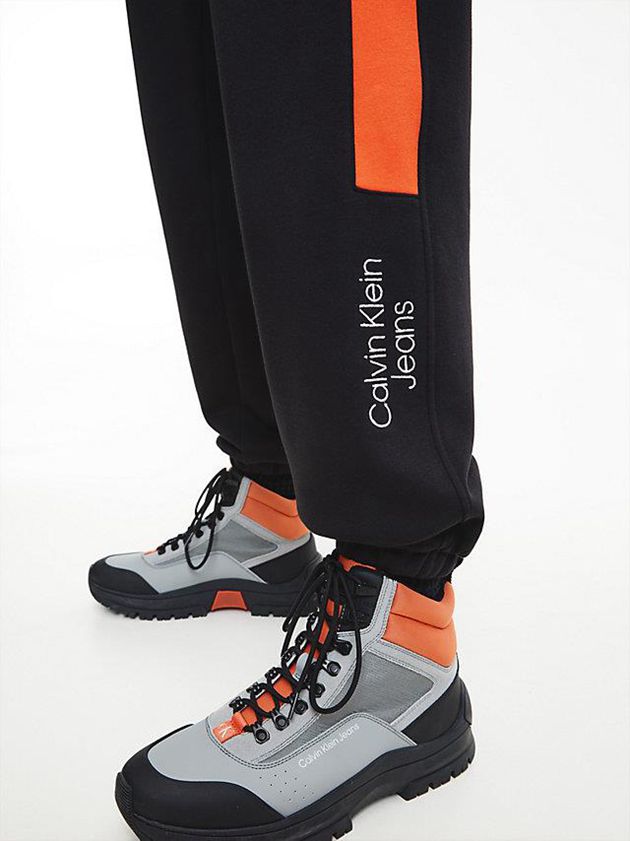 Black Calvin Klein Relaxed Colour Block Men Joggers | PYML-32017