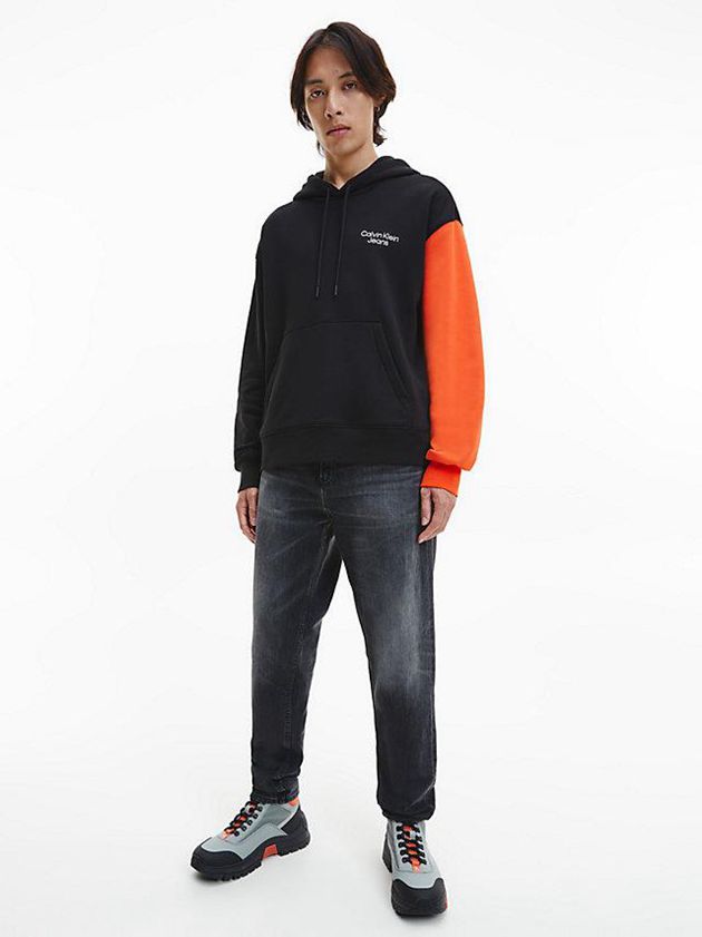 Black Calvin Klein Relaxed Colour Block Men Hoodie | GMLJ-86493
