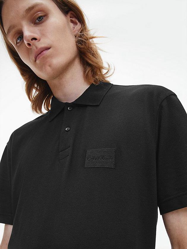 Black Calvin Klein Relaxed Cotton Piqué Men Polo Shirt | HIZN-54309