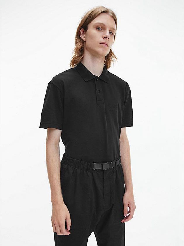 Black Calvin Klein Relaxed Cotton Piqué Men Polo Shirt | HIZN-54309