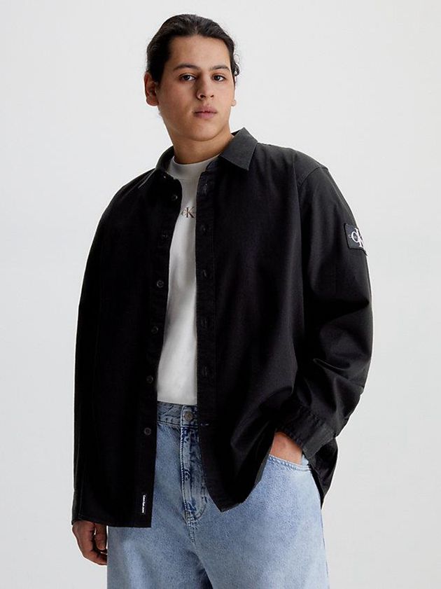 Black Calvin Klein Relaxed Cotton Twill Men Shirts | HLIF-46198