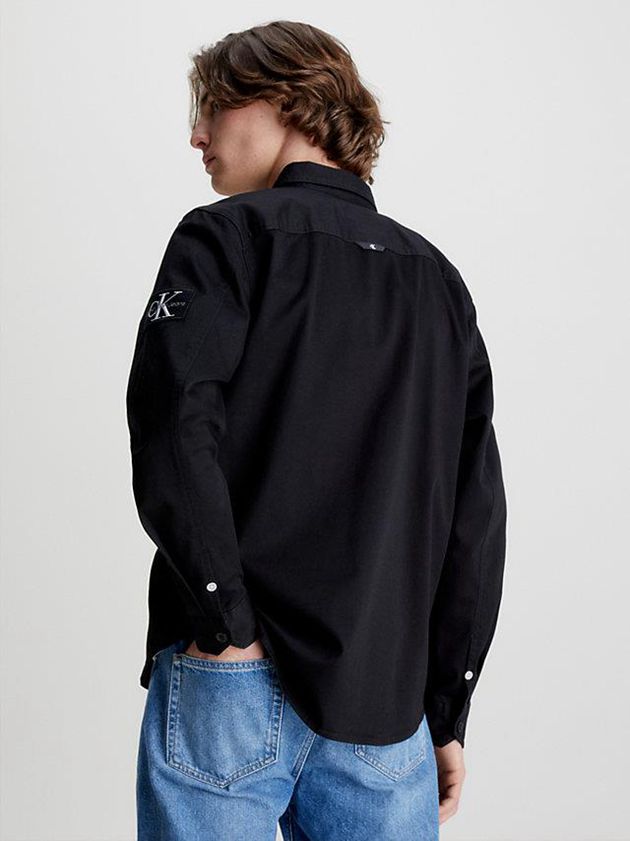 Black Calvin Klein Relaxed Cotton Twill Men Shirts | HLIF-46198