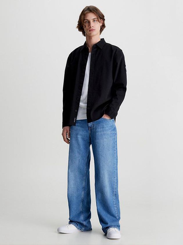 Black Calvin Klein Relaxed Cotton Twill Men Shirts | HLIF-46198