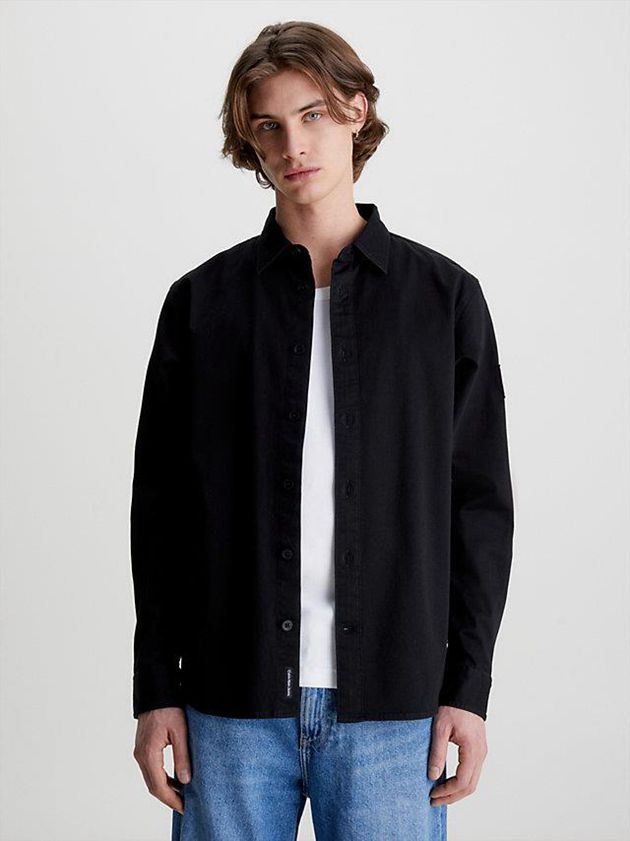Black Calvin Klein Relaxed Cotton Twill Men Shirts | HLIF-46198