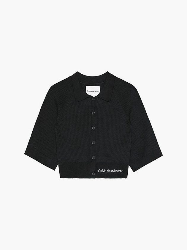 Black Calvin Klein Relaxed Cropped Cardigan Jumper Girls's Sweater | ZMKT-14237