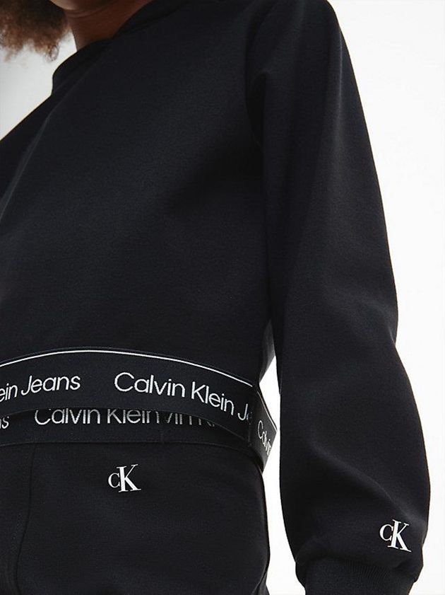 Black Calvin Klein Relaxed Cropped Logo Girls's Hoodie | CIVH-61089