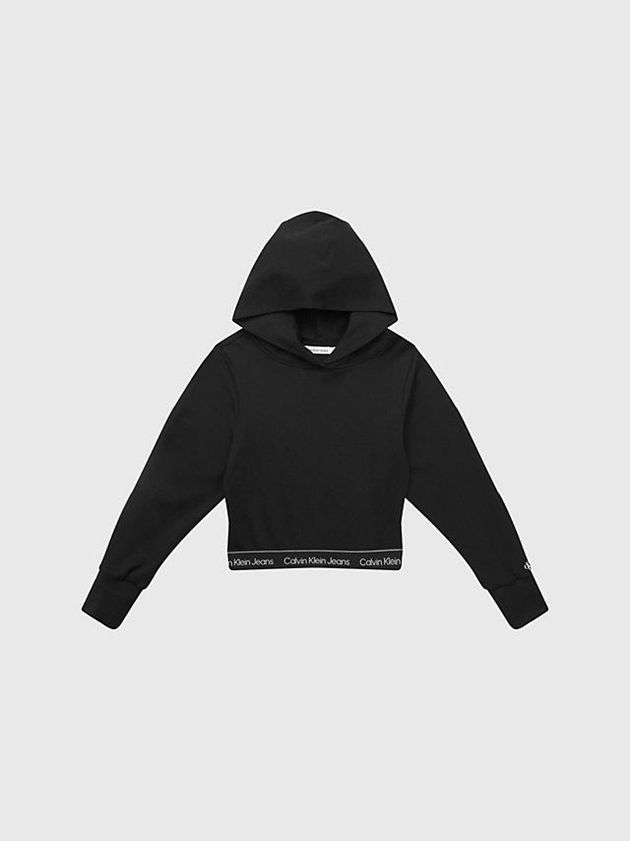 Black Calvin Klein Relaxed Cropped Logo Girls's Hoodie | CIVH-61089