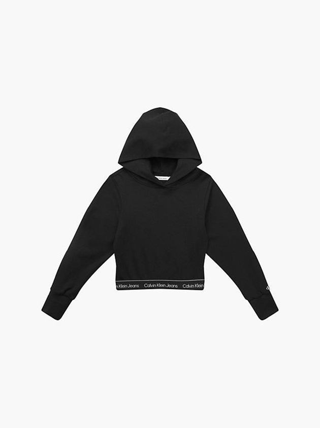 Black Calvin Klein Relaxed Cropped Logo Girls's Hoodie | CIVH-61089
