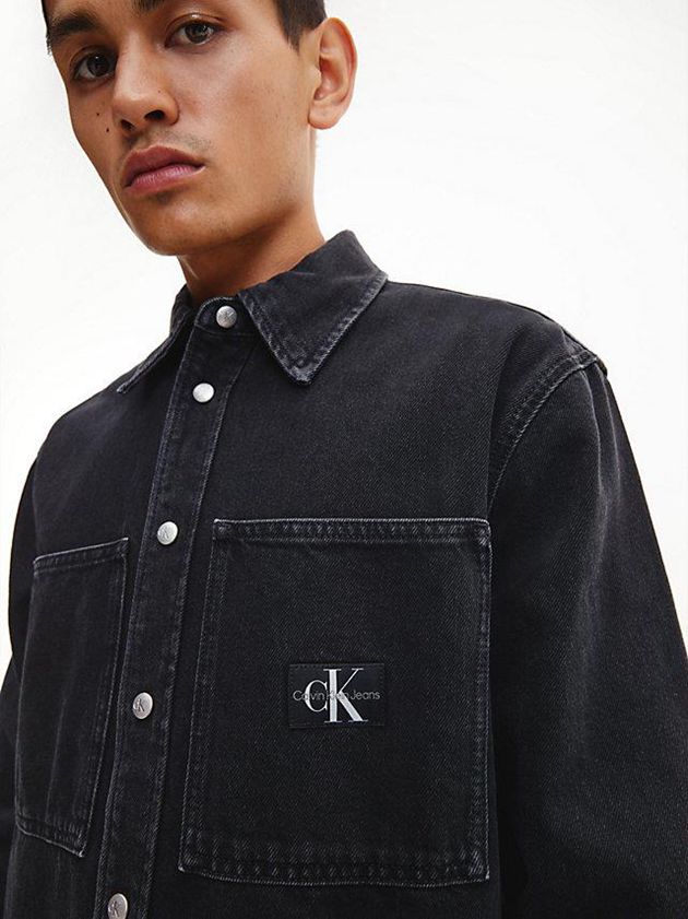 Black Calvin Klein Relaxed Denim Men Shirts | VWDJ-09263