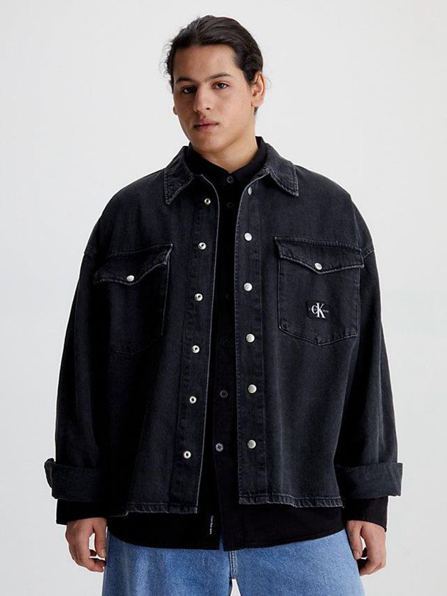 Black Calvin Klein Relaxed Denim Men Shirts | XHQG-96850