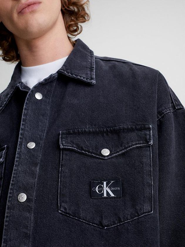 Black Calvin Klein Relaxed Denim Men Shirts | XHQG-96850