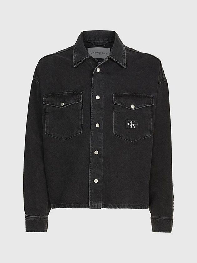 Black Calvin Klein Relaxed Denim Men Shirts | XHQG-96850