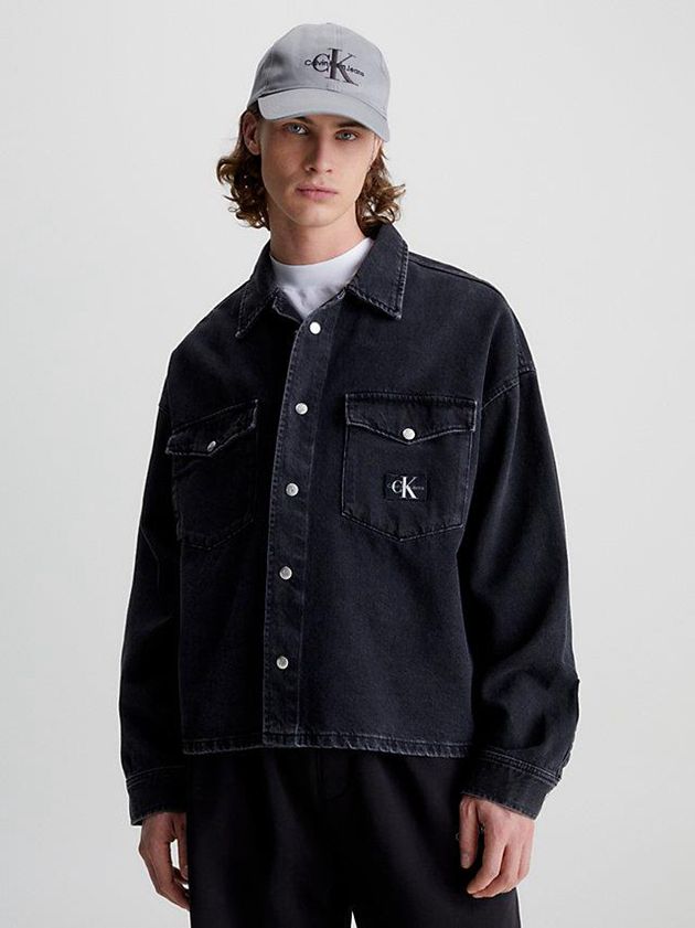 Black Calvin Klein Relaxed Denim Men Shirts | XHQG-96850