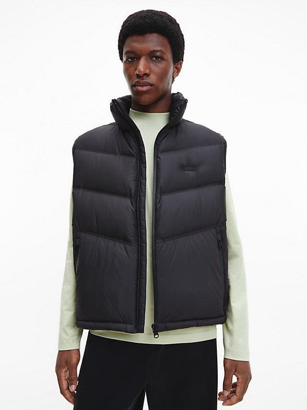 Black Calvin Klein Relaxed Down Stitchless Men Vest | YRMP-85917