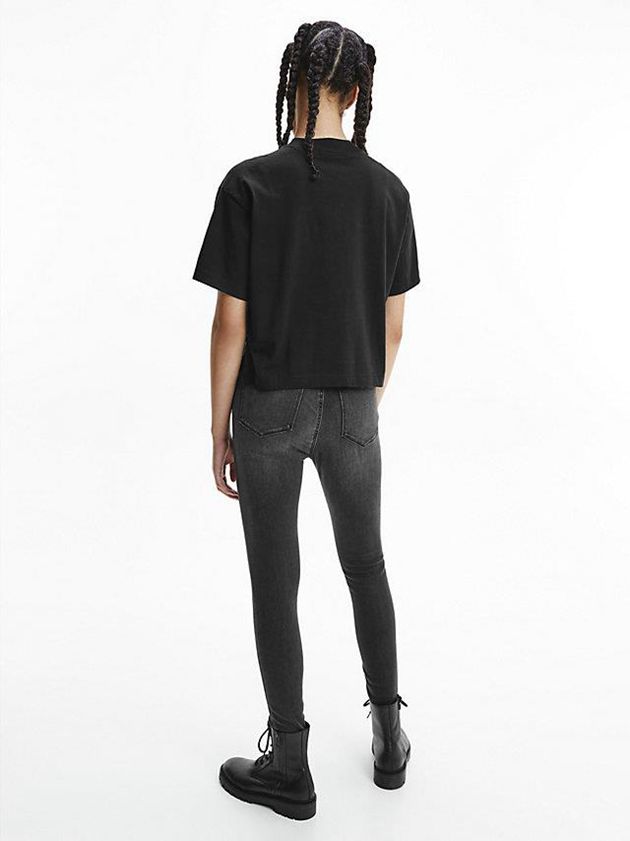 Black Calvin Klein Relaxed Embossed Logo Women T-Shirt | FKBI-05234
