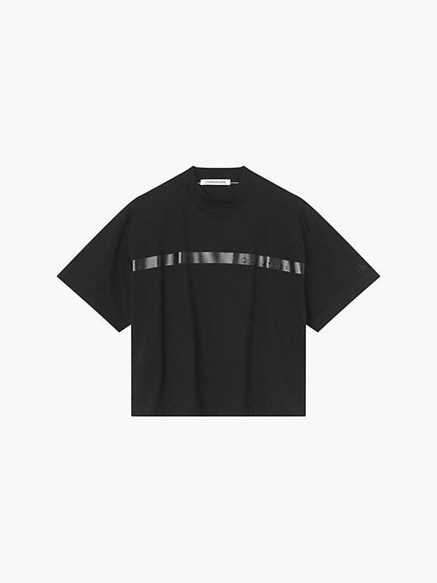 Black Calvin Klein Relaxed Embossed Logo Women T-Shirt | FKBI-05234