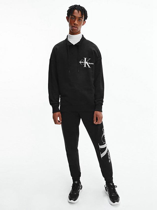 Black Calvin Klein Relaxed Funnel Neck Men Sweatshirt | MIDS-97340