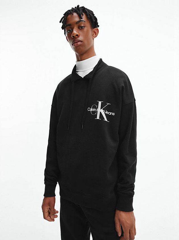 Black Calvin Klein Relaxed Funnel Neck Men Sweatshirt | MIDS-97340
