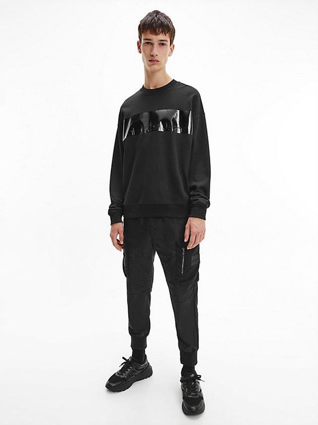 Black Calvin Klein Relaxed Gloss Logo Men Sweatshirt | XODW-86395