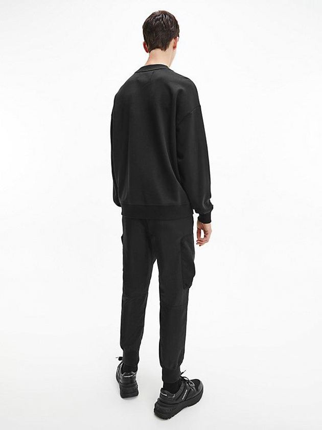 Black Calvin Klein Relaxed Gloss Logo Men Sweatshirt | XODW-86395