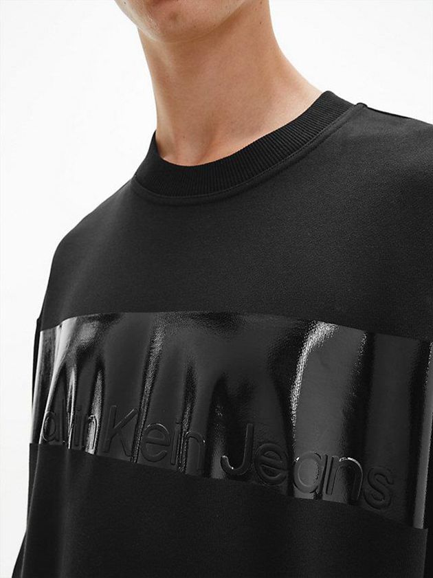 Black Calvin Klein Relaxed Gloss Logo Men Sweatshirt | XODW-86395