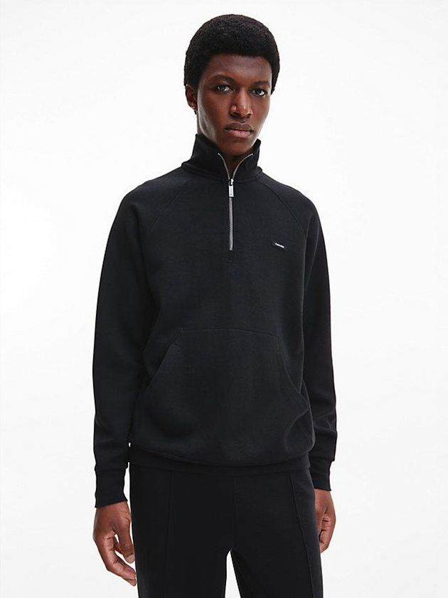 Black Calvin Klein Relaxed High Neck Zip Men Sweatshirt | IWNU-13569