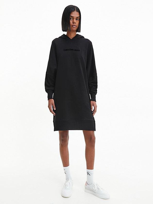 Black Calvin Klein Relaxed Hooded Sweatshirt Women Dress | MXLB-04927