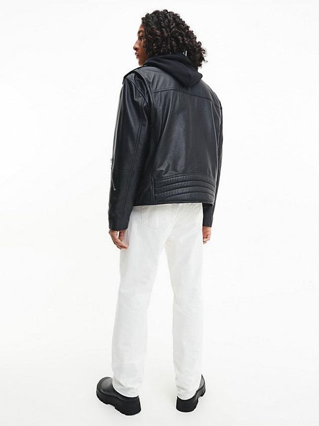 Black Calvin Klein Relaxed Leather Biker Men Jacket | NEVB-48179
