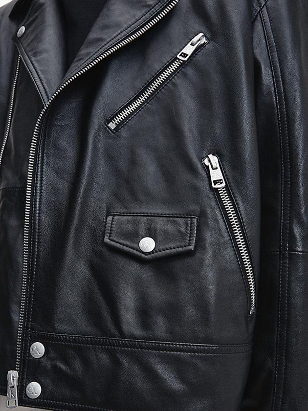 Black Calvin Klein Relaxed Leather Biker Men Jacket | NEVB-48179