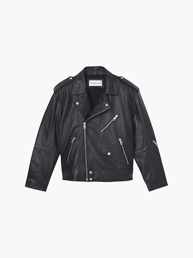Black Calvin Klein Relaxed Leather Biker Men Jacket | NEVB-48179