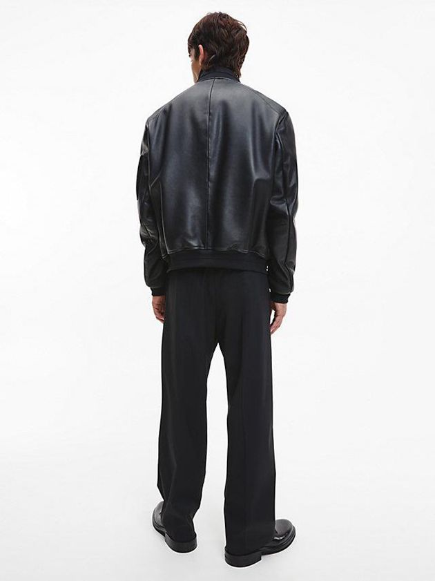 Black Calvin Klein Relaxed Leather Bomber Men Jacket | EGMA-28457