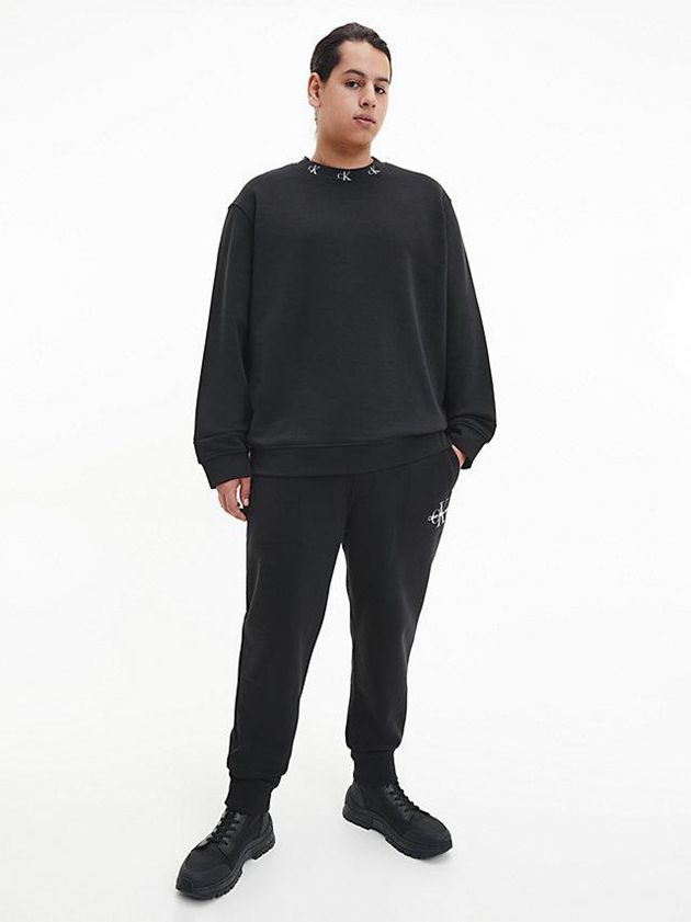 Black Calvin Klein Relaxed Logo Collar Men Sweatshirt | IPAU-38467