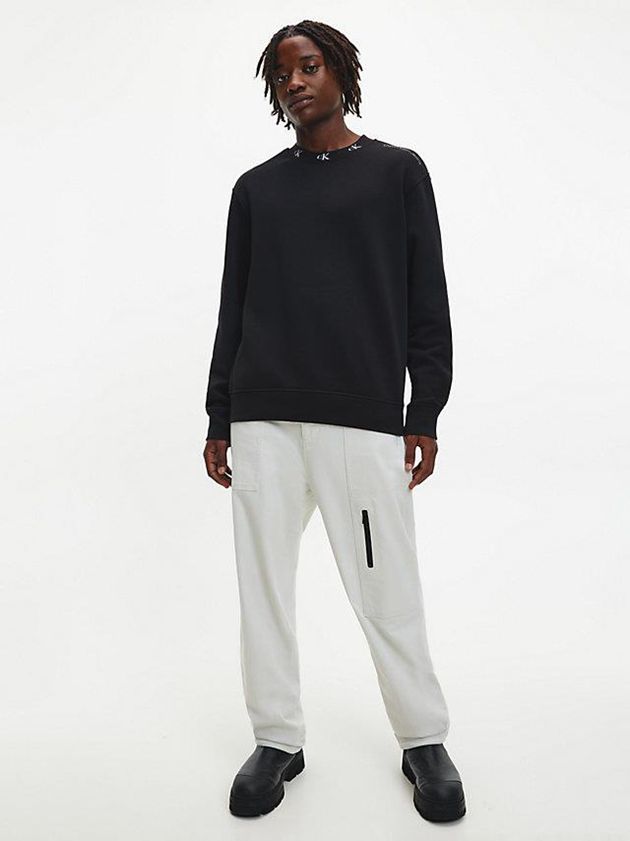 Black Calvin Klein Relaxed Logo Collar Men Sweatshirt | IPAU-38467
