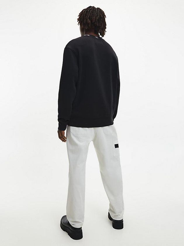 Black Calvin Klein Relaxed Logo Collar Men Sweatshirt | IPAU-38467