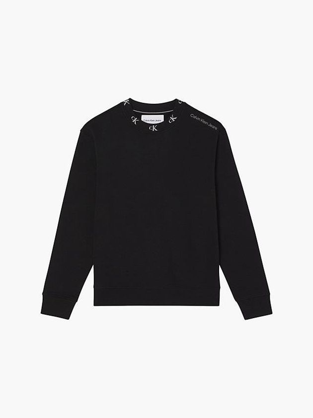 Black Calvin Klein Relaxed Logo Collar Men Sweatshirt | IPAU-38467