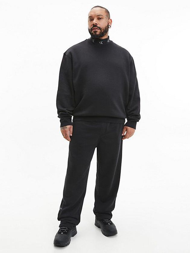Black Calvin Klein Relaxed Logo Collar Men Sweatshirt | TWZX-96542