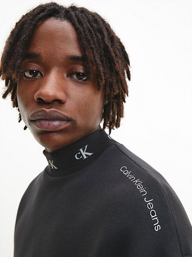 Black Calvin Klein Relaxed Logo Collar Men Sweatshirt | TWZX-96542
