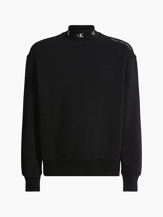 Black Calvin Klein Relaxed Logo Collar Men Sweatshirt | TWZX-96542