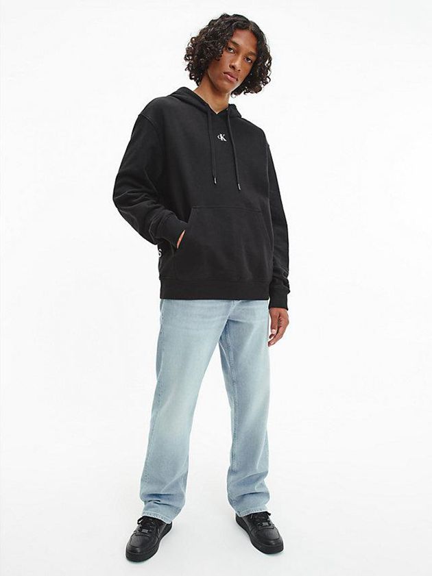 Black Calvin Klein Relaxed Logo Men Hoodie | QXTC-31062