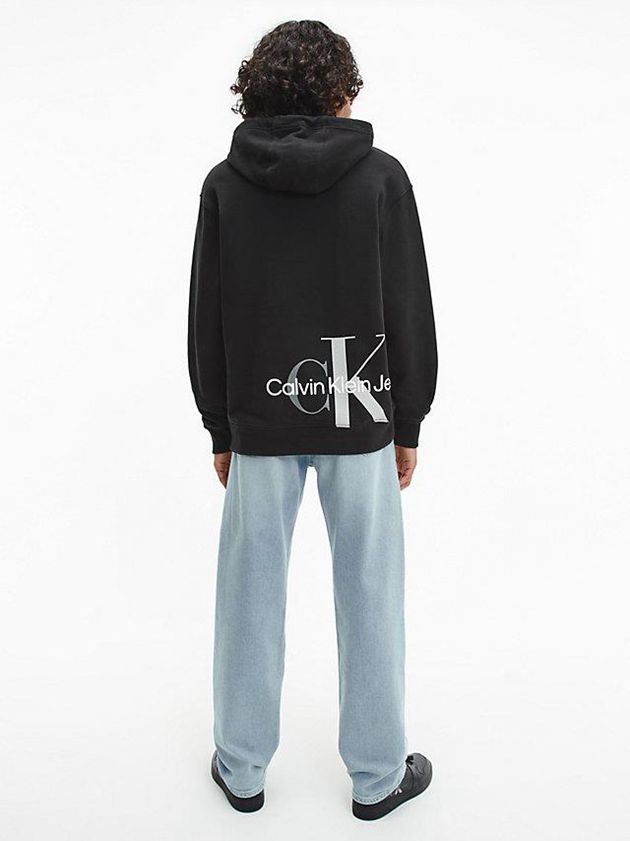 Black Calvin Klein Relaxed Logo Men Hoodie | QXTC-31062