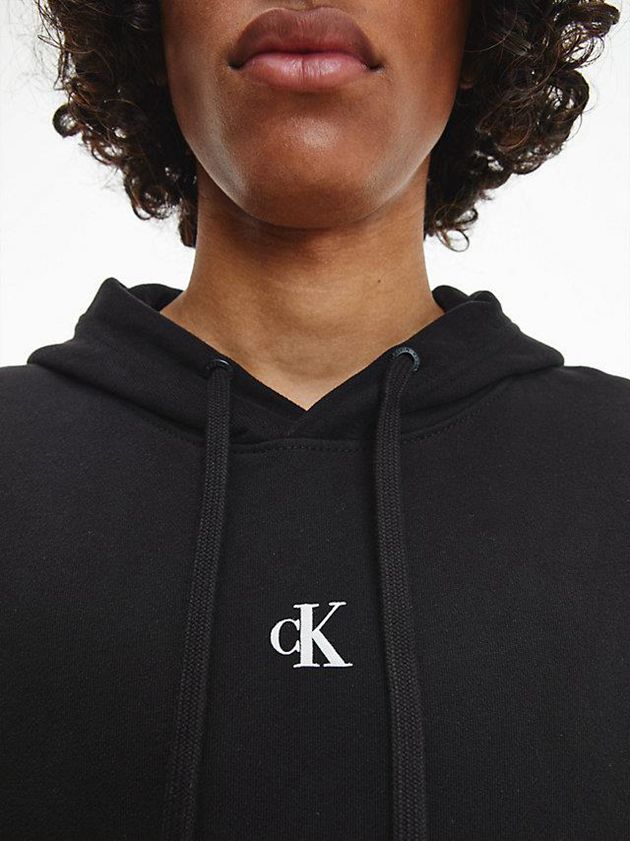 Black Calvin Klein Relaxed Logo Men Hoodie | QXTC-31062