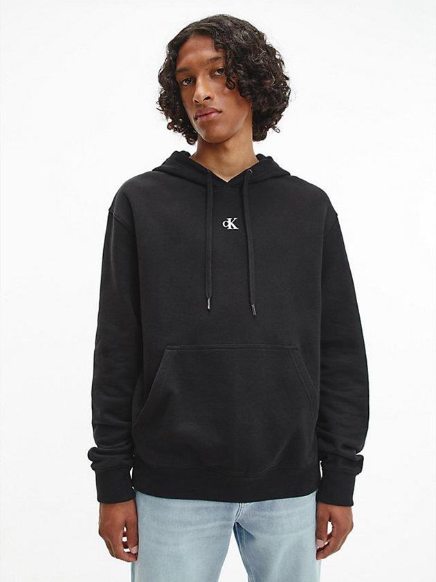 Black Calvin Klein Relaxed Logo Men Hoodie | QXTC-31062