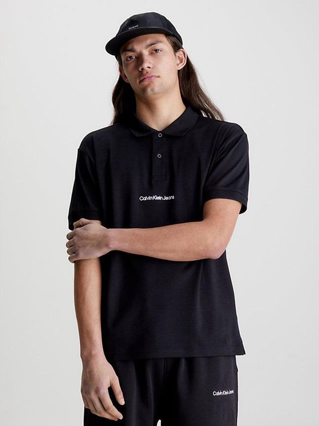 Black Calvin Klein Relaxed Logo Men Polo Shirt | DUQA-46153