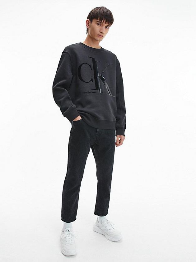 Black Calvin Klein Relaxed Logo Men Sweatshirt | HQIP-96283