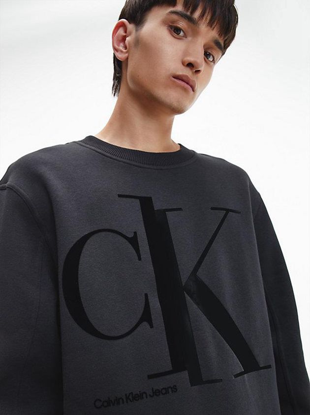 Black Calvin Klein Relaxed Logo Men Sweatshirt | HQIP-96283